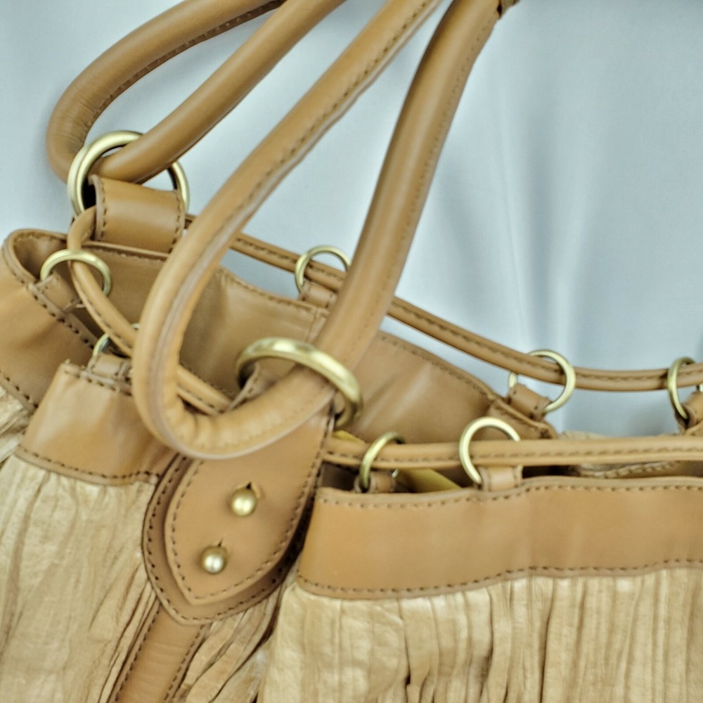 Donald‎ Pliner Large Texture Leather Hobo Bag Wave Pleat Satchel Shoulder Purse - Picture 9 of 12